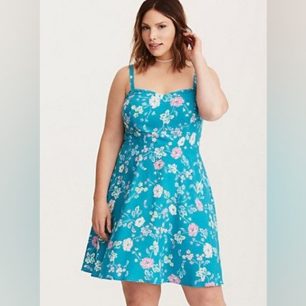 Torris Teal Floral Challis Dress Size 2